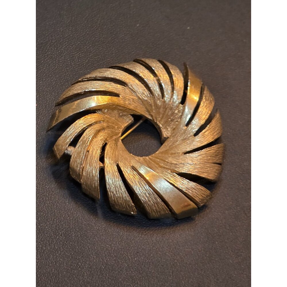 Signed Pell Vintage MCM Gold-Tone Atomic Swirl Brooch‎ - Picture 5 of 6